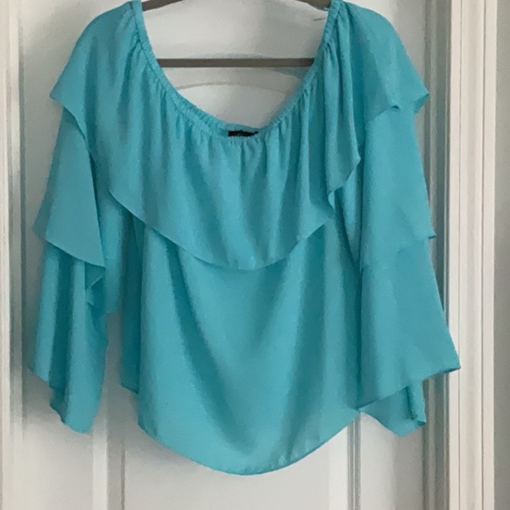 INC International Concepts Blue Ruffled Blouse